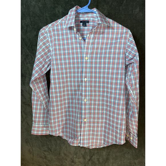 Boys Tommy Hilfiger Red Plaid Long Sleeve Button Down Shirt 12 - Picture 1 of 5